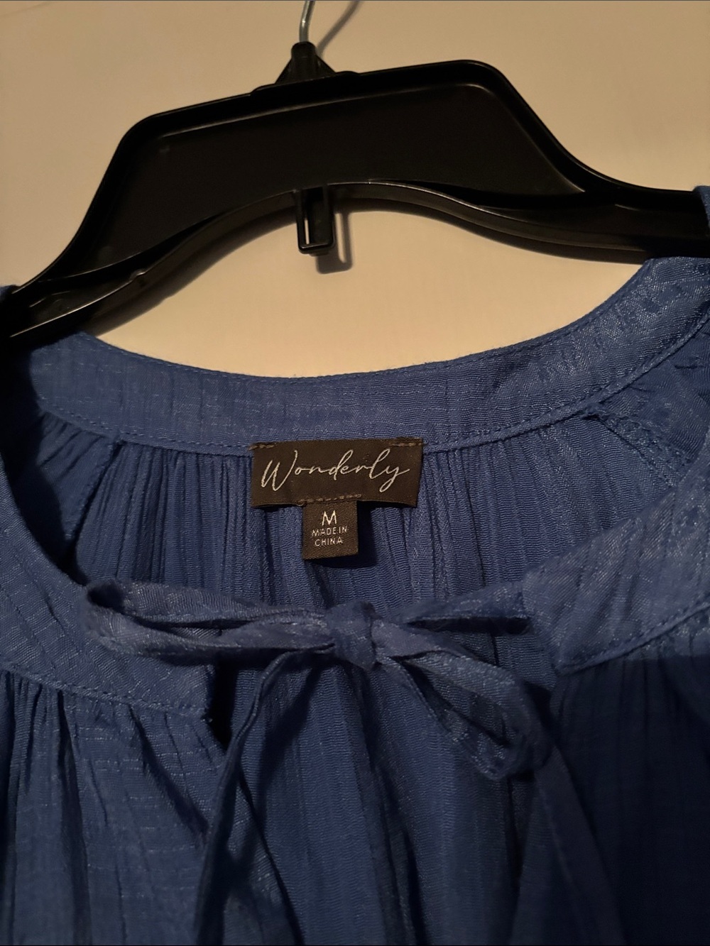 Wonderly Royal Blue Short-Sleeve Tie-Neck Peasant Blouse